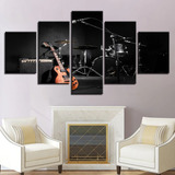 Quadros Decorativo Guitarra E Bateria Rock Mosaico 5 Peças