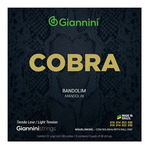 Set 8 Cuerdas Mandolina Giannini Cobra Light T. Bronze 80/20