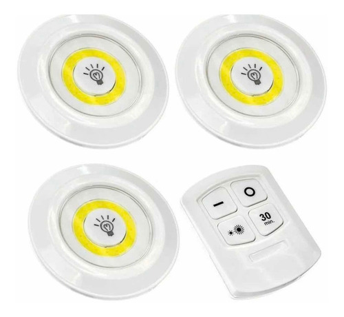 Kit 3 Lâmpadas Luminária De Led Spot Sem Fio Controle Remoto Cor Branco Pilha Aaa