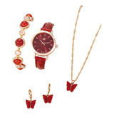 Conjunto Reloj Lujoso + Juego Collar Aretes Pulsera Mariposa