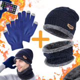 Combo Gorro + Cuello Lana Con Corderito Guantes Touch Abrigo