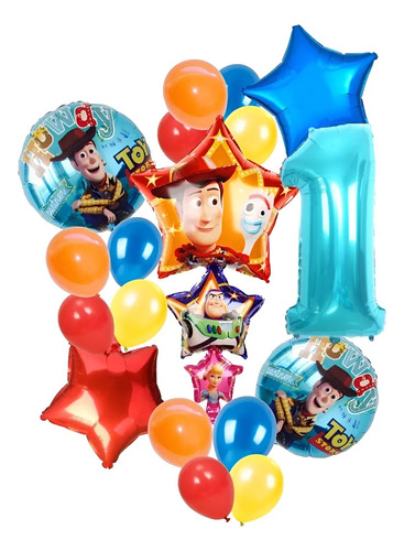Decoración Globos Feliz Cumpleaños Toy Story Estrella Azul