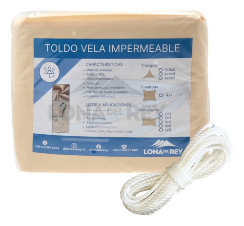 Vela Sombreadora Toldo Impermeable 2x4 + Kit De Instalación