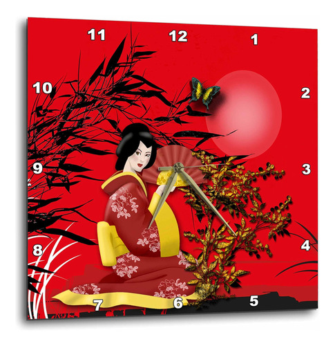 3drose Reloj De Pared Japonés Geisha Girl En Rojo Con Detall
