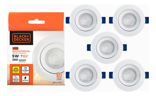 Kit 5 Spot Led Embutir Direcionável Luminaria Cozinha Quarto