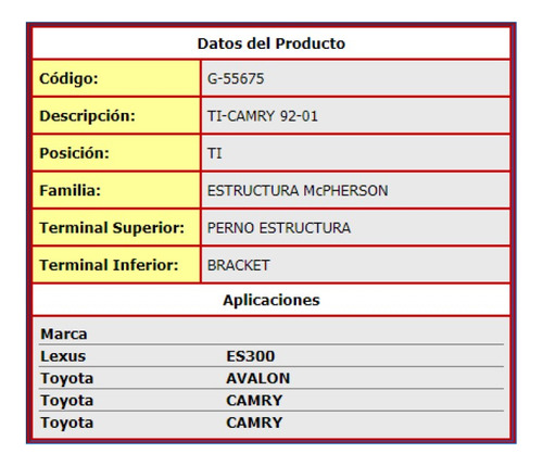 Amortiguador Izquierdo Toyota Solara 1999-2003 Trasero Foto 3