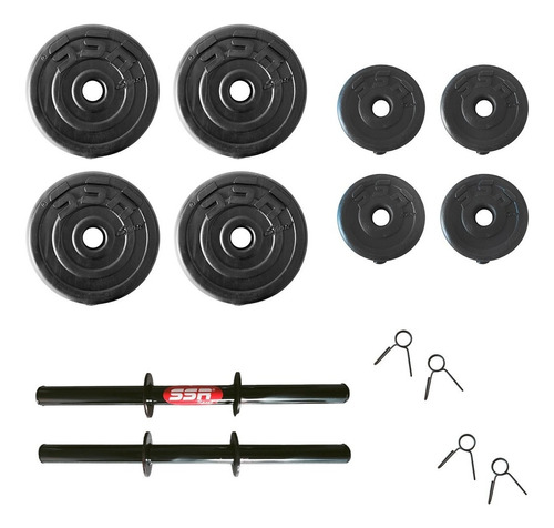 Set De Mancuernas Ajustables De 12kg Discos Intercambiables Color Negro