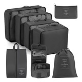 Organizadores De Maletas Para Viaje Raga Impermeable Set 8 Piezas Color Negro Marca Kwala