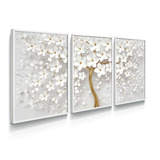 Quadros Decorativos Floral Branco Parede Sala Quarto Dourado