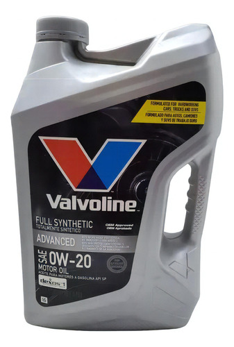 Aceite Valvoline Sintetico 0w-20 Advanced 4,73 L - Formula1