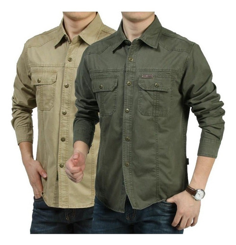 Camisa Casual De Manga Larga Suelta For Hombre, Talla Grand