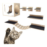 Kit Play Gatos Nicho Prateleiras Ponte + Almofada - Cj 09pcs