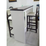 Mesa Barra Desayunador Madera Banquetas Respald Cuero Blanco