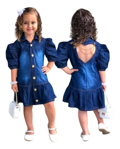 Vestido Mini Diva Infantil Jeans Blogueirinha Costas Coração