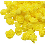 Mini Rosas Falsas Para Bricolaje 100 Pc.s De 3cm. Amarillas