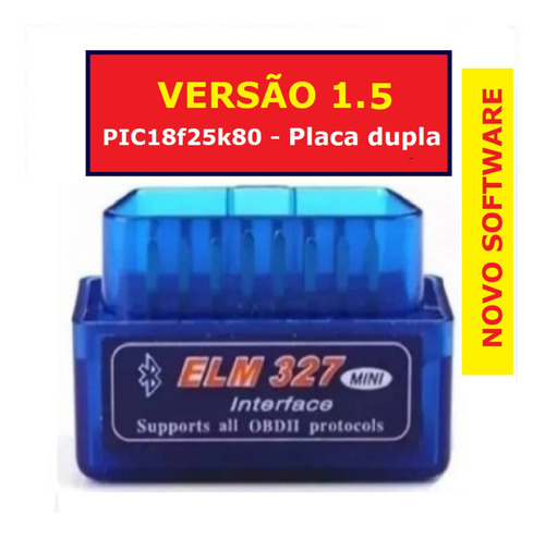 Mini Scanner Obd2 Versão Bluetooth 1.5 Placa Dupla Azul 