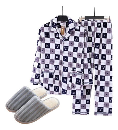 Pijama Hombre Pijama Polar Invierno + Pantuflas