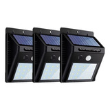 3 Refletor Arandela Parede Solar C/ Sensor 2w Branco Frio