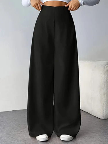 Pantalones De Pierna Ancha De Cintura Alta Para Mujer