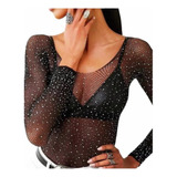 Body Tule Strass Pedraria Moda Noite Balada Sexy Brilho