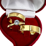 Par Aliança Casamento Tradicional Quadrada Dourada 6mm +anel