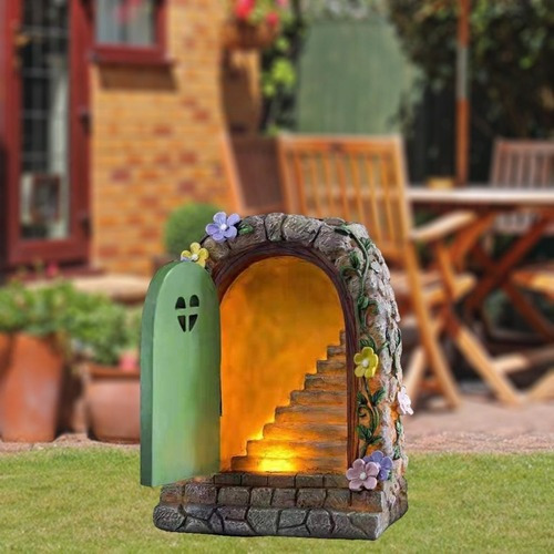 Estatuas De Jardín De Puerta De Hadas Solares Con Luces,