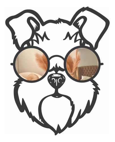 Perro Schnauzer Madera/mdf Con Gafas De Espejo | 60 Cm