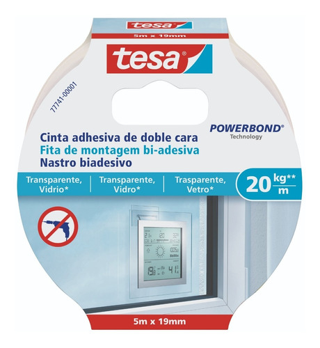 Cinta Adhesiva Montaje Superficie Transparente 5mtx19mm Tesa