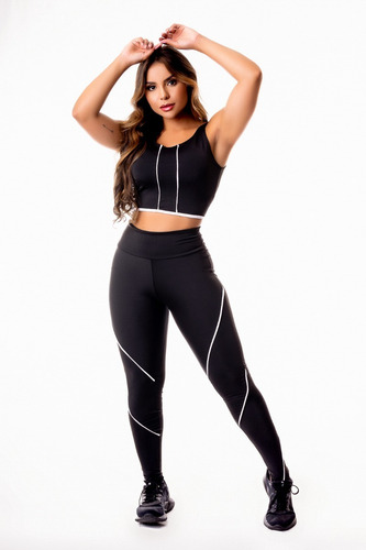 Conjunto Calça Legging Cropped Fitness Academia Cintura Alta