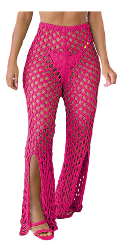 Calça Feminina Tricot Saida De Praia Arrastão Fenda Luxo