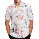 Camisa De Manga Corta Con Solapa Y Estampado Hawaiano C Para