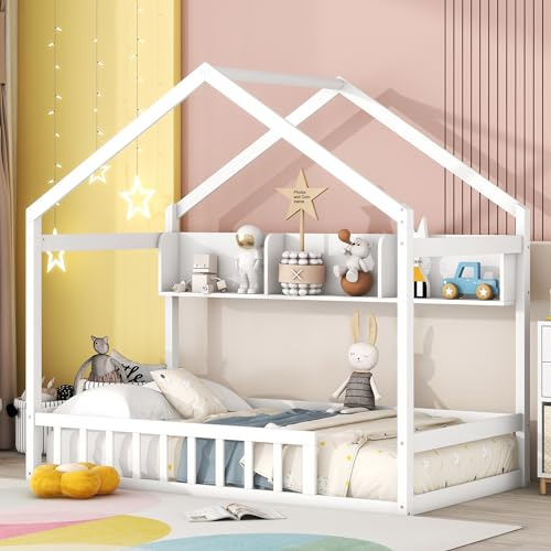 Cama Casa Montessori Con Almacenamiento, Blanca