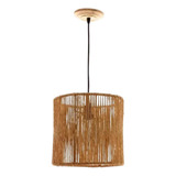 Lustre Pendente Redondo Luminaria Fibra Natural 35x35cm Cor Palha