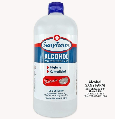 Alcohol Al 70° Liquido Microfiltrado 1 Lt  Sanyfarm R Isp