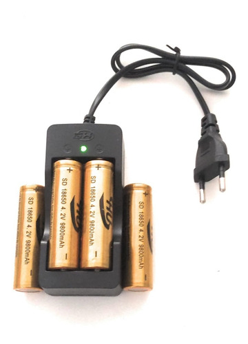 Carregador + 4 Bateria 18650 4,2v Recarregável Lanterna Led