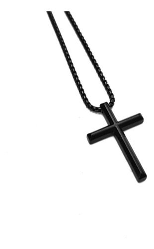 Colar Masculino Crucifixo Preto/cordão Corrente Aço Inox