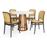Mesa Jantar Talia Amadeirada Branca 100cm + 4 Cadeiras Roma Cor Preto