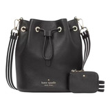 Bolsa Kate Spade Rosie Bucket Bag Pebbled Leather Acabado De Los Herrajes Plateado Color Negro Color De La Correa De Hombro Negro Diseño De La Tela Liso