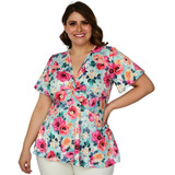 Blusa Corte A Talla Extra, Modelo 1710 (aqua Flor)