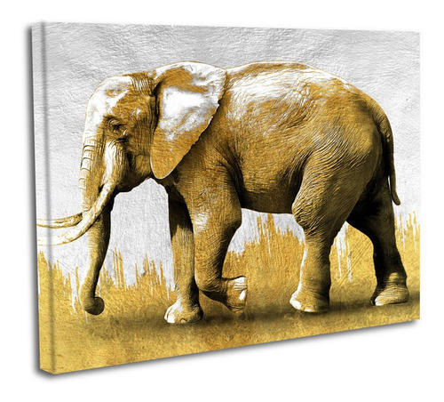 Cuadro Lienzo Canvas 60x80cm Elefante Dorado Pintura Oleo