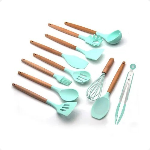 Kit Utensílios Cozinha Silicone Colher Copo Suporte 12 Peças