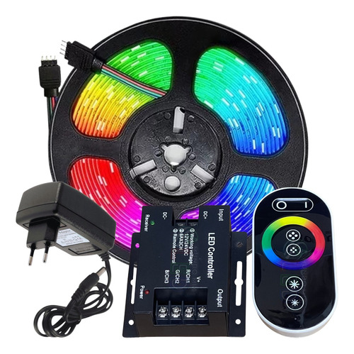 05mts Fita 5050 Led Rgb Ip65 + Controle Touch Dimmer + Fonte