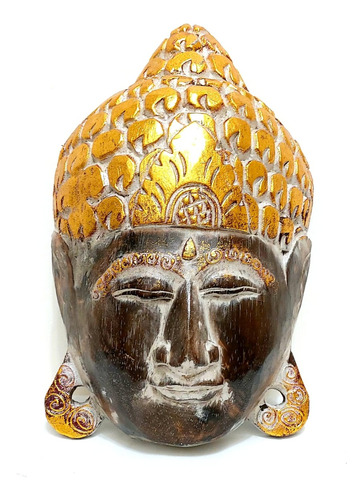 Máscara Buda Hindu Esculpido Na Madeira De Parede B