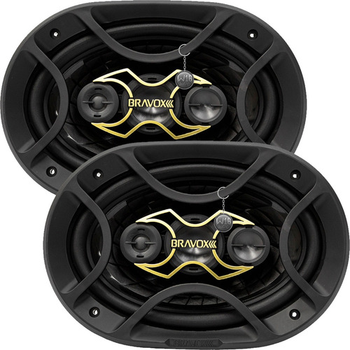 Auto Falante 6x9 Bravox 280w Quadriaxial B4x69g Gold Kit Som