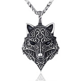 Collar Lobo Vikingo Clet Nórdico Acero Inoxidable Hombre