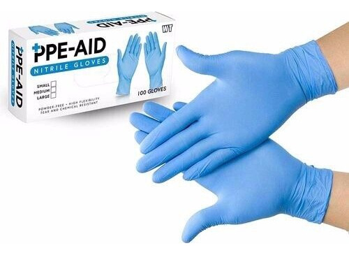 Caja De Guantes De Nitrilo Ppe Aid 100 Piezas