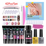 Polygel - Kit De 42 Piezas, Cepillo, Solución, Lámpara, Base