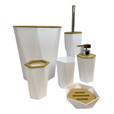 Kit Conjunto Banheiro Lavabo Cesto Lixo 6pçs Bambu Sextavado