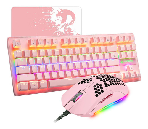 Teclado Mecánico Rosa Para Juegos, Interruptor Azul, Mini 87