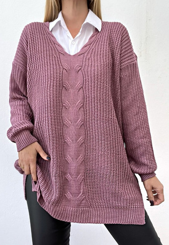 Maxi Sweater Lana Trenzado Oversize Talle Especial Mujer